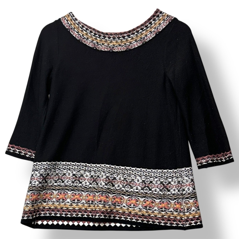 Sleeping on Snow Black Antiquarian Pullover Top Fair Isle S Boho Tribal Hygge - Picture 2 of 9